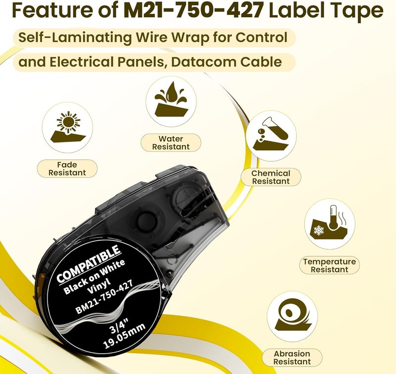 Wonfoucs 4 Pack Compatible M21-750-427 Self-Laminating Wire Wrap Label Tape, 0.75" W x 14' L (19.05 mm x 4.27 m), Vinyl Wire & Cable Lables for Control Panels/Electrical Panels, Black on White - Image 3